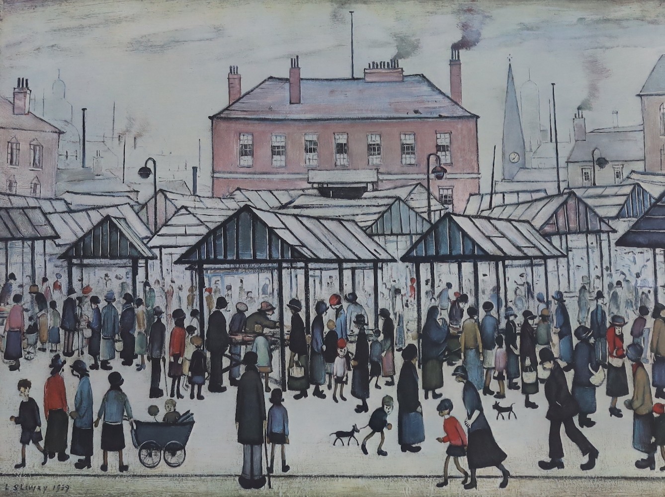 L.S. Lowry, print, Market Scene, unsigned, 60 x 74cm